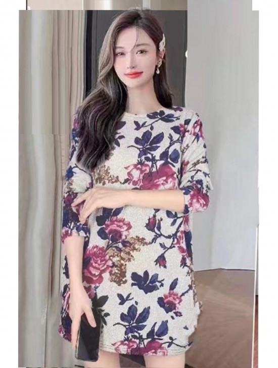 Flower Printed Jersey Knit Fashion Top 